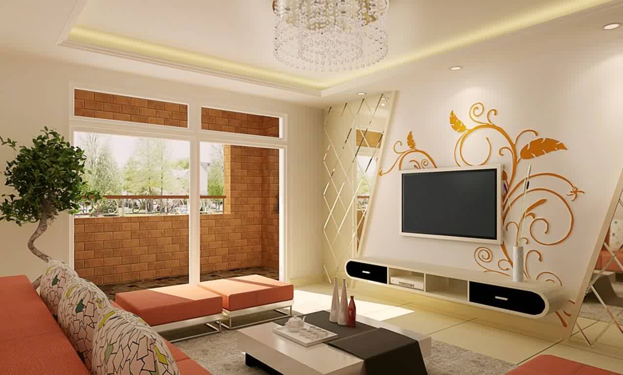 غرفة جلوس مميزة مع رسم على الحائط
